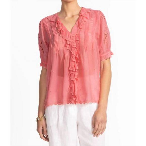 NEW JOHNNY WAS anette ruffle blouse - plus in salmon rose